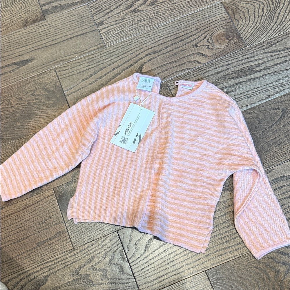 Zara Kids Soft Pink and White Sweater stripe 12-18 months baby nwt - Picture 1 of 5